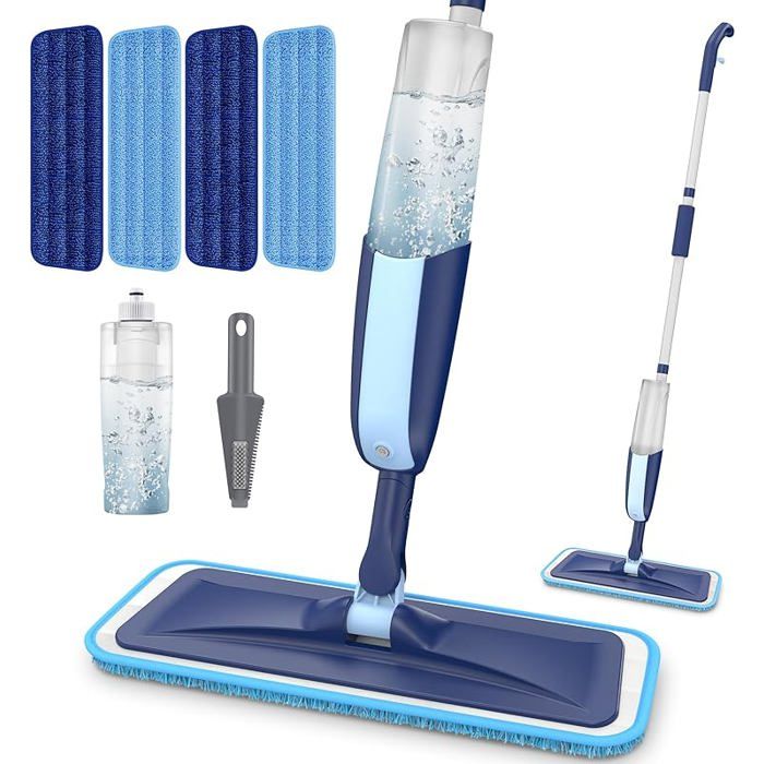Balai Serpillère Vaporisateur Balais Serpillère Neter Sol Lave Sol avec Reservoir Microfibre Spray Mop pour Maison Bleu