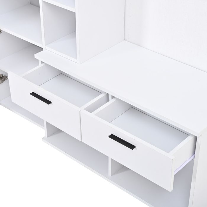 HOMVRA Vestiaire dentree 120x35x1755 cm avec miroir 2 tiroirs 1 porte 4 crochets MDF blanc