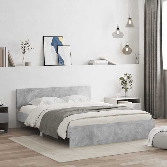 Cadre de lit sans matelas gris béton 140x190 cm - Cadre durable - design élégant(4143)