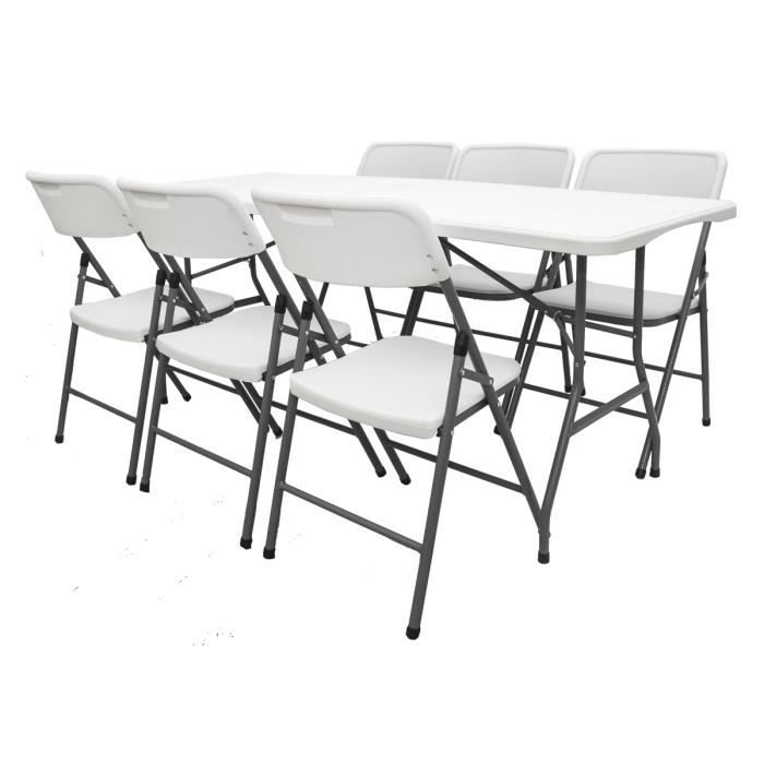 Meubles de jardin - Table de 180 cm 6 Chaises - Sièges pliants blanc imperméable