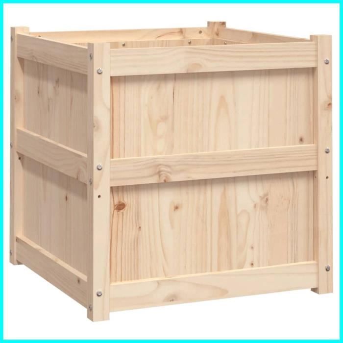 Jardinière en bois de pin massif - ASHATA - 60x60x60 cm - Carré