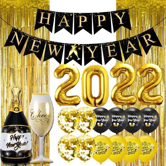 Bannière extra large « Happy New Year » 2022 Noir et doré Décoration de fête 