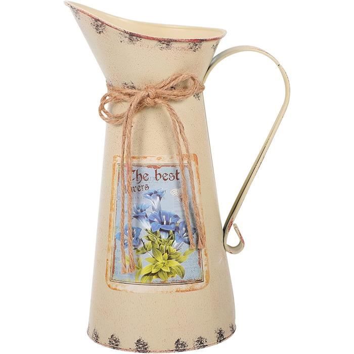 Pichet Vase Métal Rétro Shabby Chic - Rose Rouge - Décoration Mariage, Centre Table, Cuisine Vintage - 15 Cm - 2