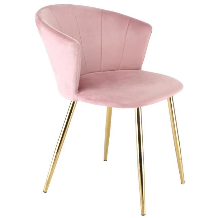 ella chaise de salle à manger en tissu velours avec jambes en or - rose