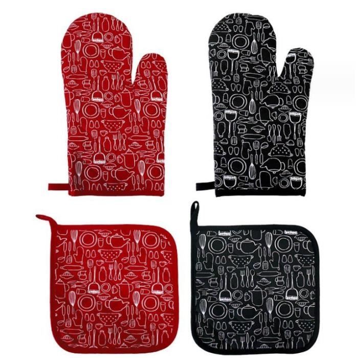 Gants De Four Et Maniques En Silicone - Lot De 4 - Résistance 500°F - Antidérapants - Bleu