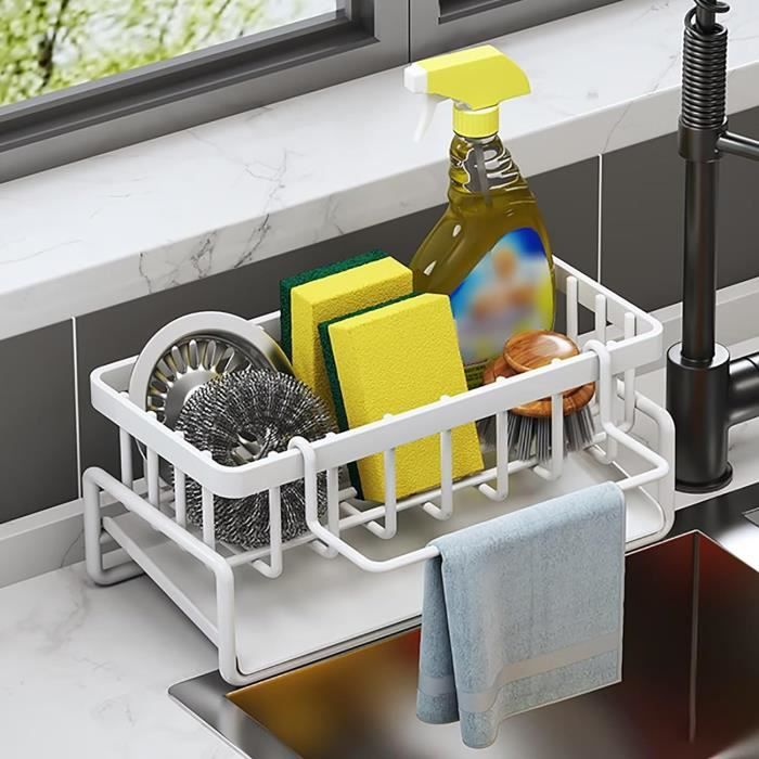 Organiseur D'évier Compact Avec Plateau égouttoir Amovible - Panier éponge Transparent, Rangement Cuisine - 3