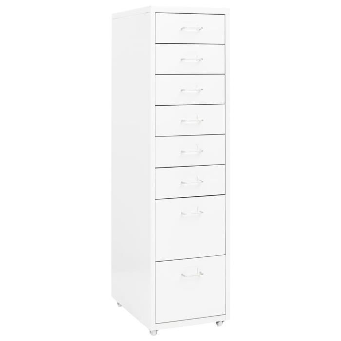 Meuble classeur - GKK - Armoire à tiroirs mobile Blanc - 8 tiroirs - Métal
