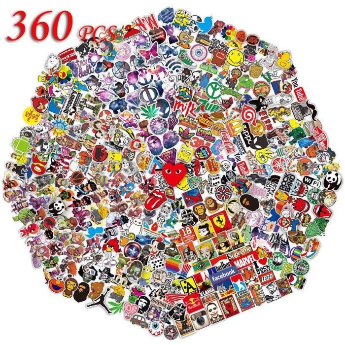 Lot Autocollant (360-pcs) Autocollants Vinyle Stickers pour Ordinateur  Portable, Bouteilles d'eau, Bagages, PS4, Xbox One, Phone, V