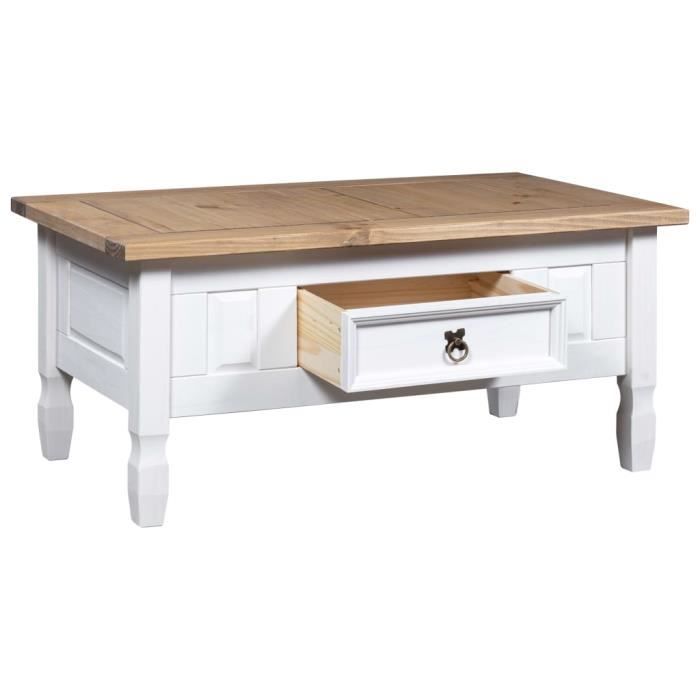 Table basse Pin mexicain Gamme Corona Blanc 100x60x45 cm - KAI - Avec tiroir - Style contemporain - Design Table basse Pin mexicain Gamme Corona Blanc 100x60x45 cm - KAI - Avec tiroir - Style contemporain - Design