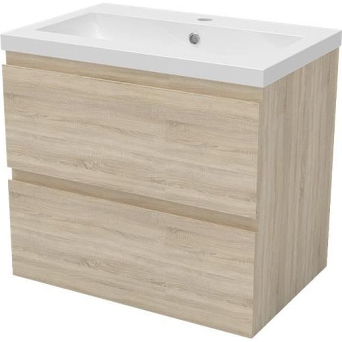 meuble sous lavabo, meuble de salle de bain avec vasque, meuble de rangement chêne clair 60cm