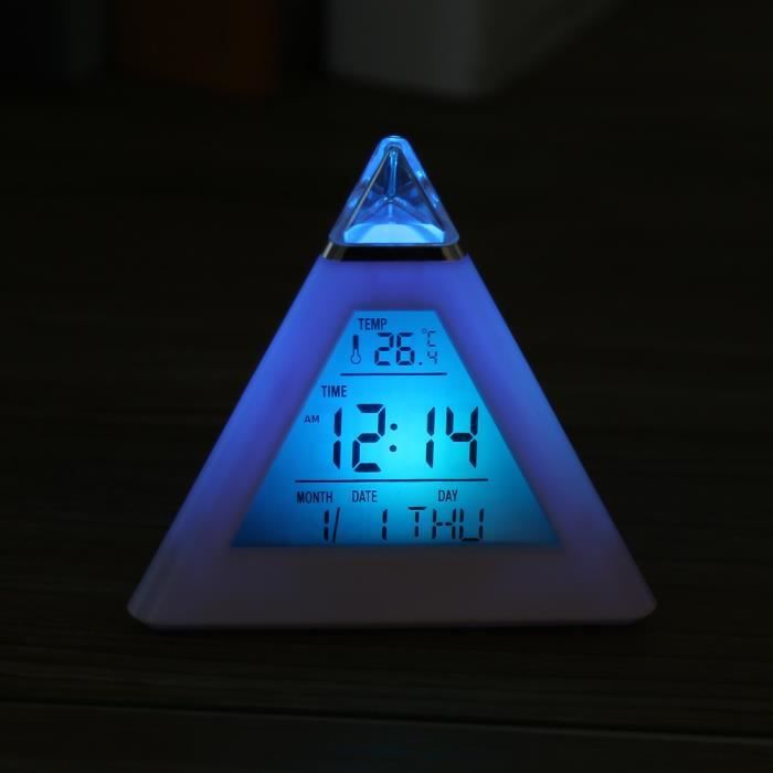 Lampe de table numérique LCD réveil thermomètre Night Light horloges de table de bureau Forme de pyramide GAR