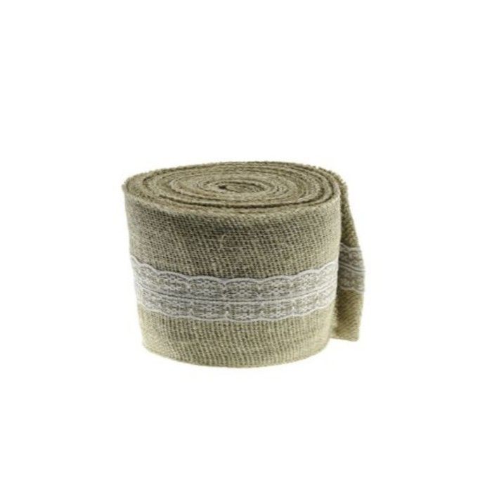 TOILE DE JUTE AVEC DENTELLE 8CMX5M Blanc / Beige Ivoire Crème Écru Naturel Taupe