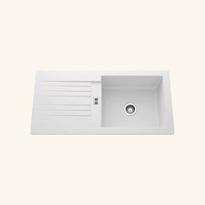 Évier résine blanc PLUTON 1 grand bac 1 égouttoir 500x1000