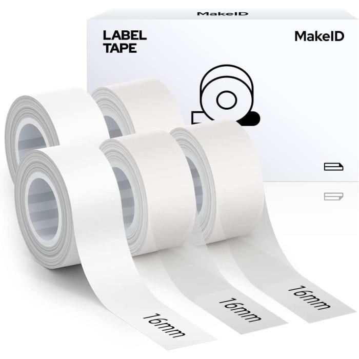 MakeID Ruban pour Étiqueteuse L1-Q1-E1, Étiquette Autocollantes en  Plastique, Autocollant Personnalisé 16 mm x 4 m
