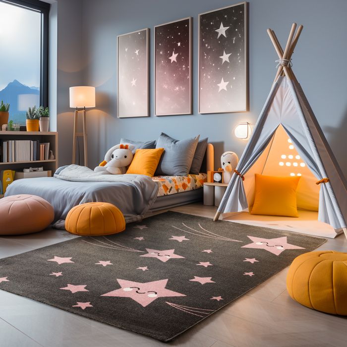 Enfants Tapis Mignon Etoiles Chambre Enfants Chambre De Bebe Rectangle Autour Gris Rose 80x150 Cm Cdiscount Maison