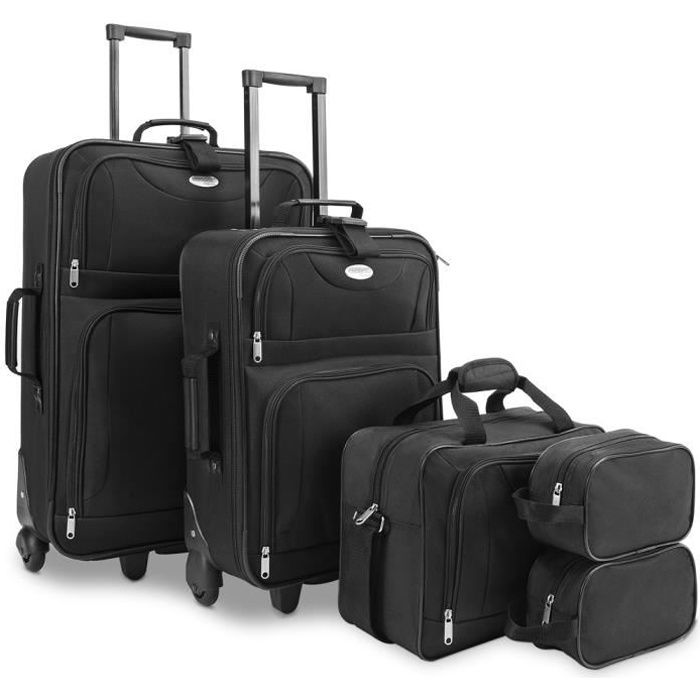 MONZANA® Set de 5 valises Noir Trolley souple Set de sacs de voyage Trousse  de toilette Sac à bandoulière Set de voyage Vanity