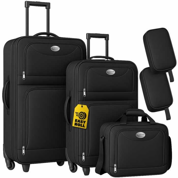 MONZANA® Set de 5 valises Noir Trolley souple Set de sacs de voyage Trousse  de toilette Sac à bandoulière Set de voyage Vanity