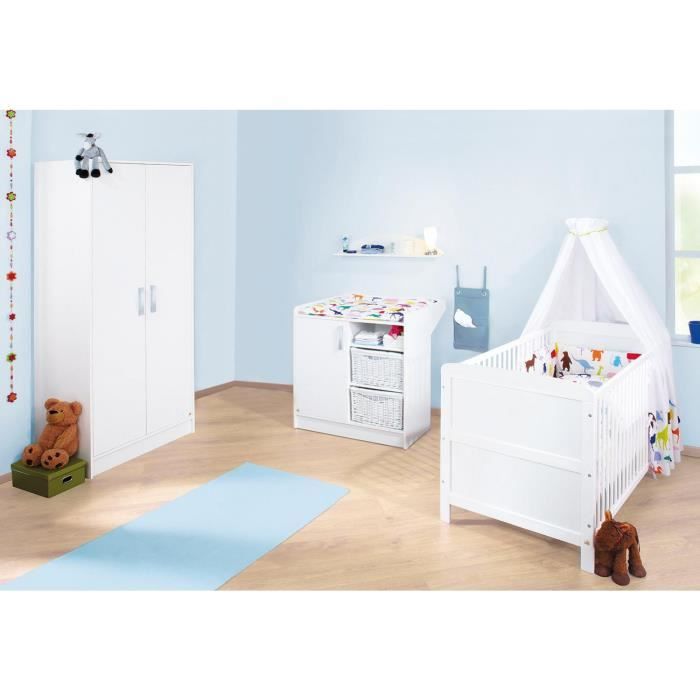 Set De 3 Pieces Pour Chambre Bebe Avec Lit Evolutif 140x70 Cm Armoire 2 Portes Et Commode A Langer Coloris Blanc Cdiscount Maison