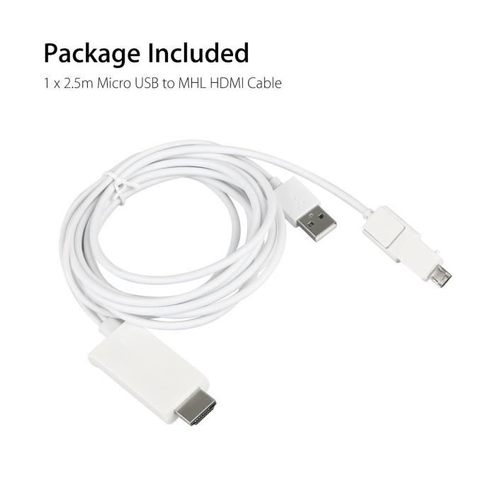 Adaptateur de câble MHL Micro USB vers HDMI HD 1080P TV pour