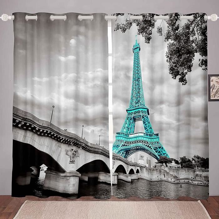 Paris 52" X 54" tissu occultant 3D Imprimé rideau à œillets et fenêtre