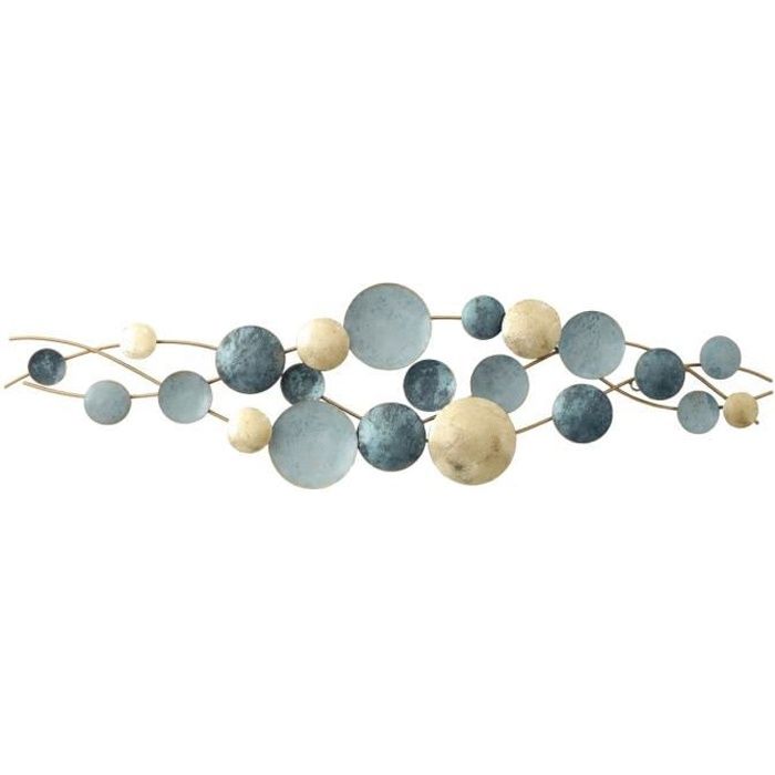 Cepewa Décoration murale 3D à suspendre │ Motifs cercles 74x26x6cm Fer couleur naturelle │ Sculpture murale horizontale verticale (1 x Décoration murale Agatha