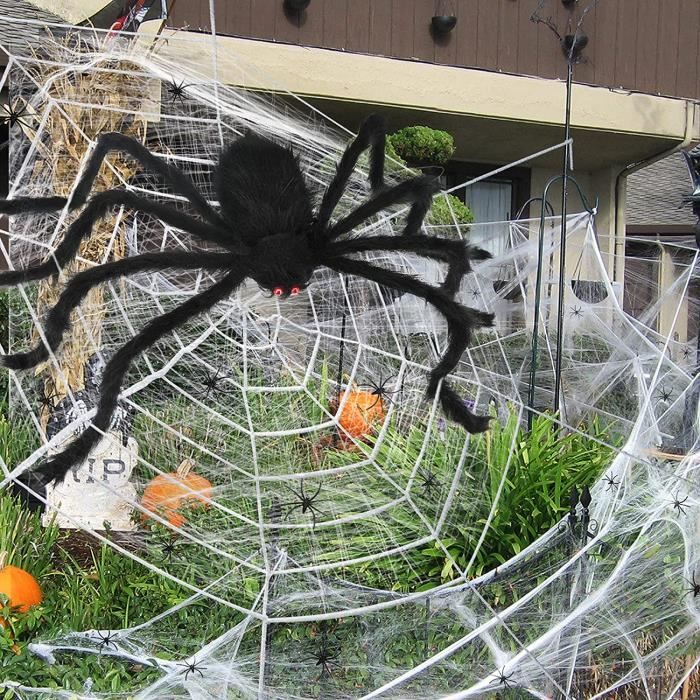 Halloween Decoration Araignée Extensible Halloween Toile Daraignée avec 40 Fausses araignées pour des décorations de fête effrayantes Halloween Décorations pour la Porte dentrée du Jardin de Fête