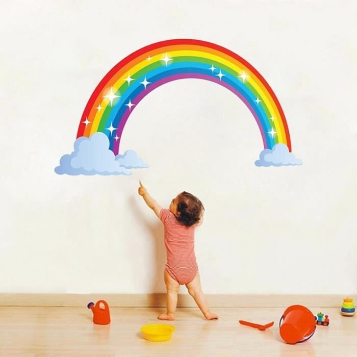 Autocollant Mural motif nuage arc en ciel, dessin animé, créatif ...
