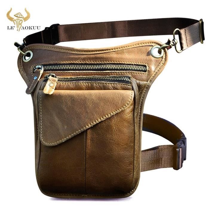 Sac banane Sac a bandouliere Vintage epais en cuir veritable pour homme sacoche de styliste avec ceinture de Type light brown Cdiscount Bagagerie Maroquinerie