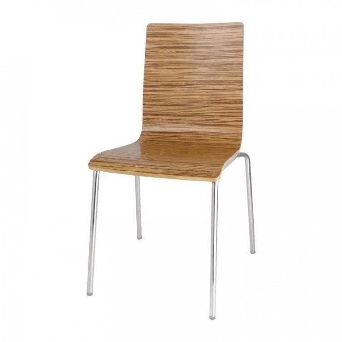 Lot de 4 chaises empilables assise (H)460 mm en acier chromé et placage en hêtre coloris zebrano Lot de 4 chaises empilables assise (H)460 mm en acier chromé et placage en hêtre coloris zebrano