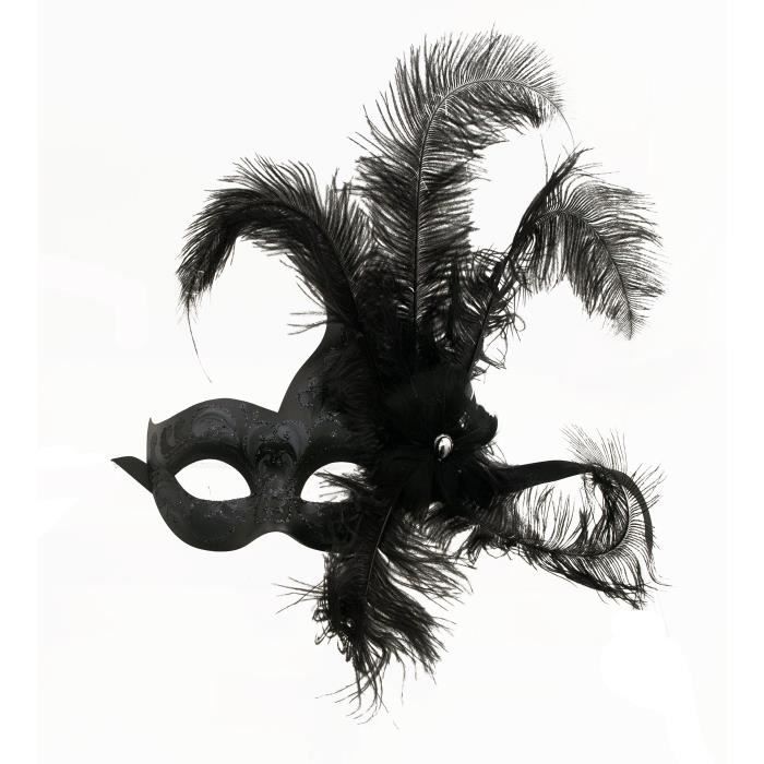 Masque de Venise Colombine à plumes Autruche Shayla Noir Et Blanc  1451 VG10