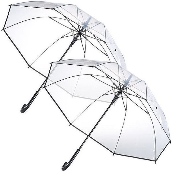 2 parapluies transparents Ø 100 cm avec armature en acier et fibre de verre