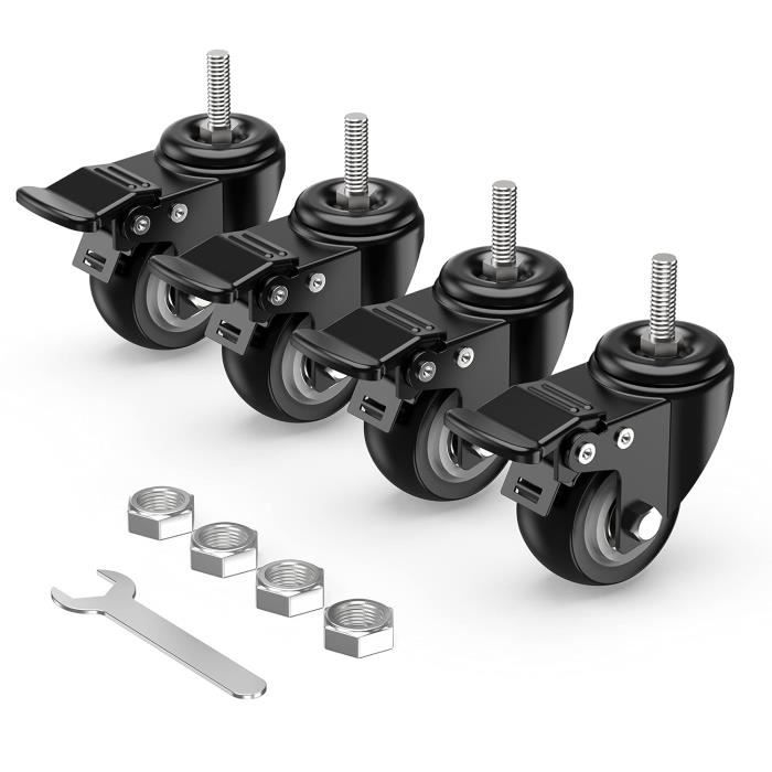 Lot De 4 Roulettes Pivotantes De 50 Mm 2 Avec Frein, 2 Sans Frein , Supportant Jusqu'à 100 Kg Type L Avec Frein Et Rotation A 360 Pour Une Utili 99101077 Lot De 4 Roulettes Pivotantes De 50 Mm 2 Avec Frein, 2 Sans Frein , Supportant Jusqu'à 100 Kg Type L Avec Frein Et Rotation A 360 Pour Une Utili 99101077