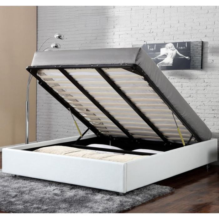 Lit Coffre Bois Blanc 140×190
