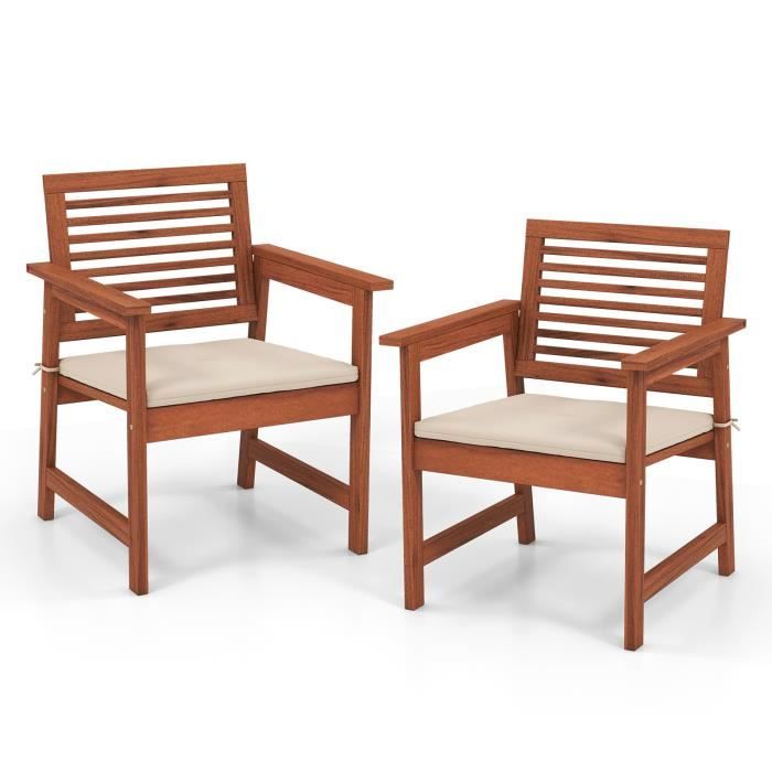 Chaise De Balcon COSTWAY Lot De 2 Chaise De Jardin Exterieur, Fauteuil De Jardin Empilable, Cadre En Métal, Tissu Respirant, Chaises Pour Piscine Cour Balcon, Charge 150 Kg, 61 X 58 X