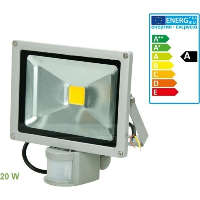 Projecteur LED Extérieur 20W IP65 BLANC avec Détecteur de