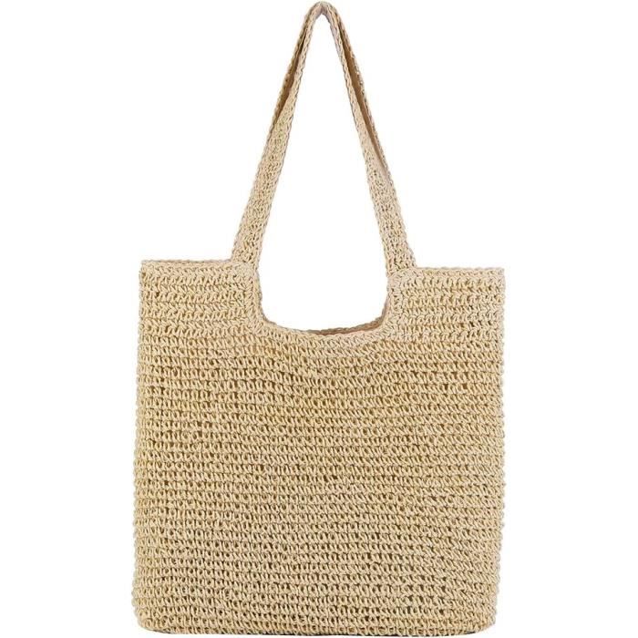 Sac en paille Tovbmup - Sac bandoulière femme - Sac de plage rond Vintage - Sac