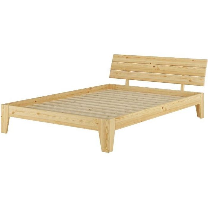 Lit adulte en pin naturel extra long 160x220 robuste et moderne avec sommier à lattes 60.62-16-220 Lit adulte en pin naturel extra long 160x220 robuste et moderne avec sommier à lattes 60.62-16-220
