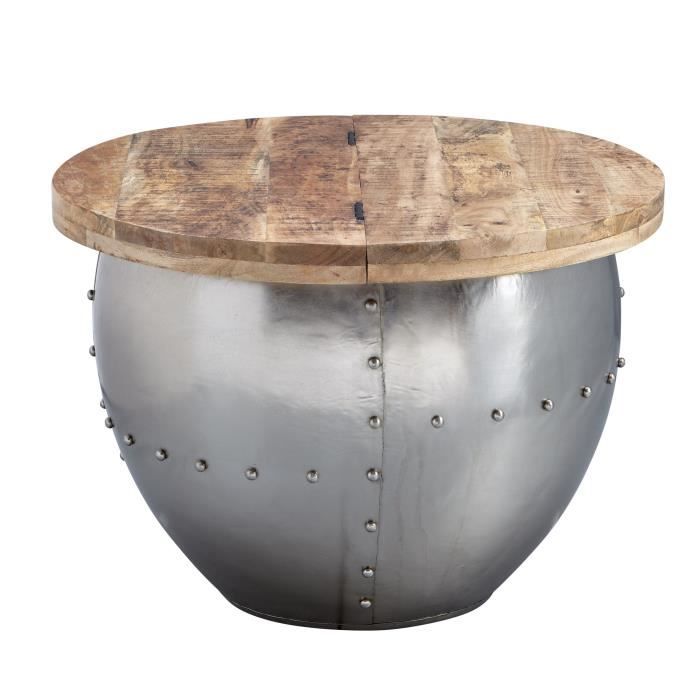 FineBuy Table Basse Bois Massif / Métal 60x43x60 cm Table de Salon Industrielle [Argent]