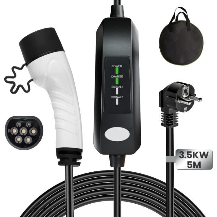 GammaBai Chargeur Type 2 Cable de Recharge Type 2 pour Voiture Électrique 5M 3.5KW 16A Chargeur EV Portable Type 2 Prise Domestique