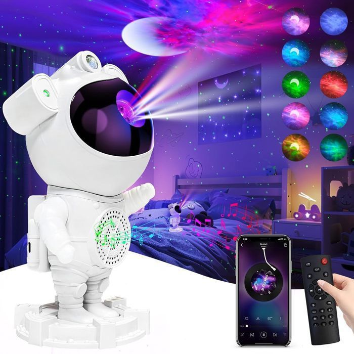 Projecteur Dastronaute Ciel Etoile Galaxy Star Projector Starry Veilleuse Enfant avec NébuleuseTélécommande et Bluetooth Musique