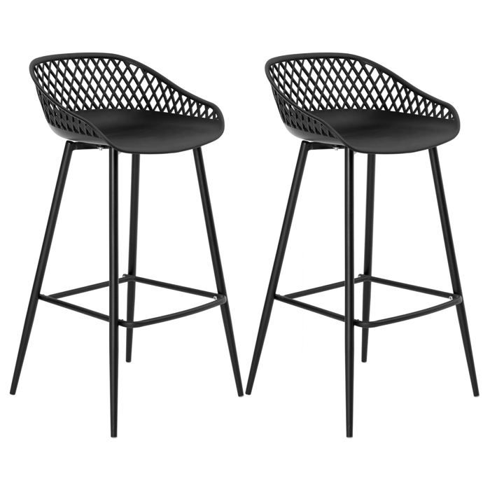 tabourets de bar irek - idimex - lot de 2 - design rétro - coque en plastique noir - pieds en métal