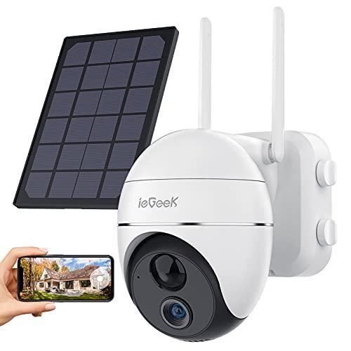 ieGeek Caméra Surveillance WiFi Extérieure sans Fil avec Solaire, IP Caméra Batterie 15000mAh avec Pan/Tilt 1080P, Détection de