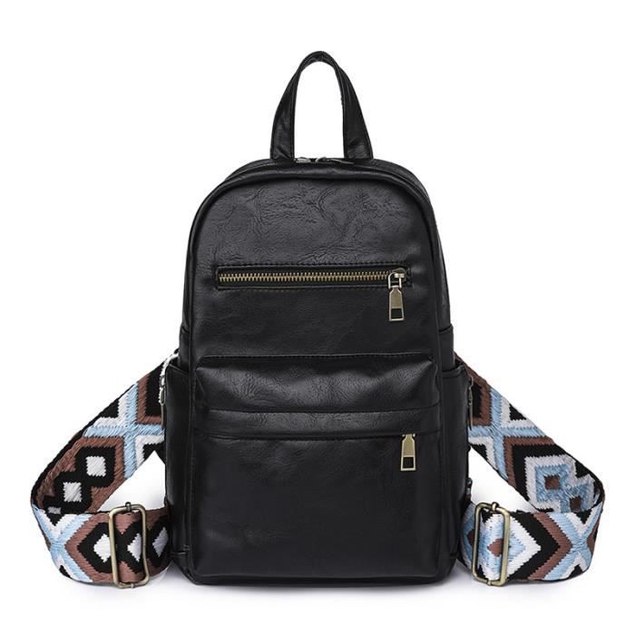 Sac À Dos Femme En Similicuir Vintage - Noir - INSFITY - Sac Bandoulière Femme - Coque Souple - 20*10*30cm