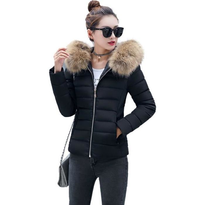 Veste D'hiver Femme En Duvet Doux – Blouson Court Avec Col Fourrure, épais Et Chaud, Pour Automne-hiver