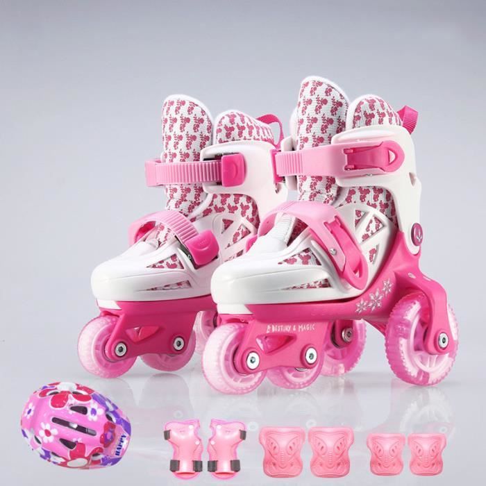 Patins à Roulettes Quad Enfant Réglables 4 Tailles - Avec Roues Lumineuses Et Frein, Pour Filles Et Garçons