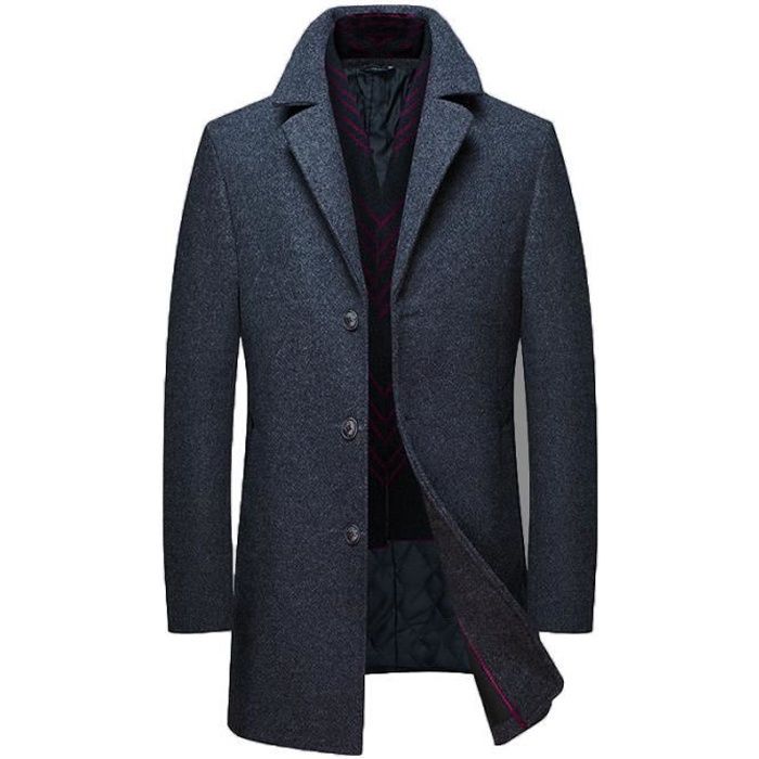 Funmoon Mi Longue Veste en Laine Homme Mode Caban Simple