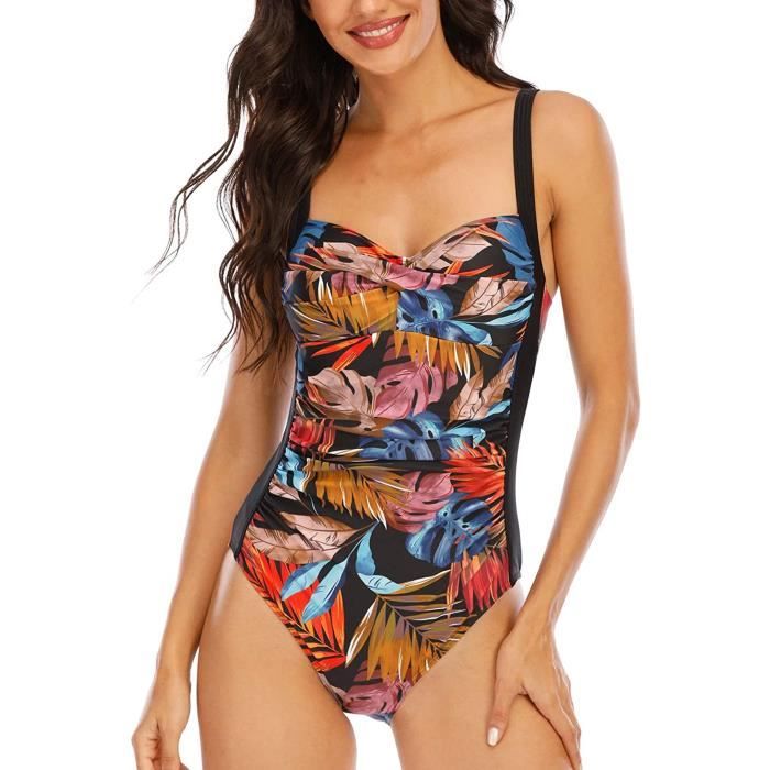Maillot De Bain 1 Pièce Femme Push-Up - Contrôle Ventre - Rembourré - Taille Haute
