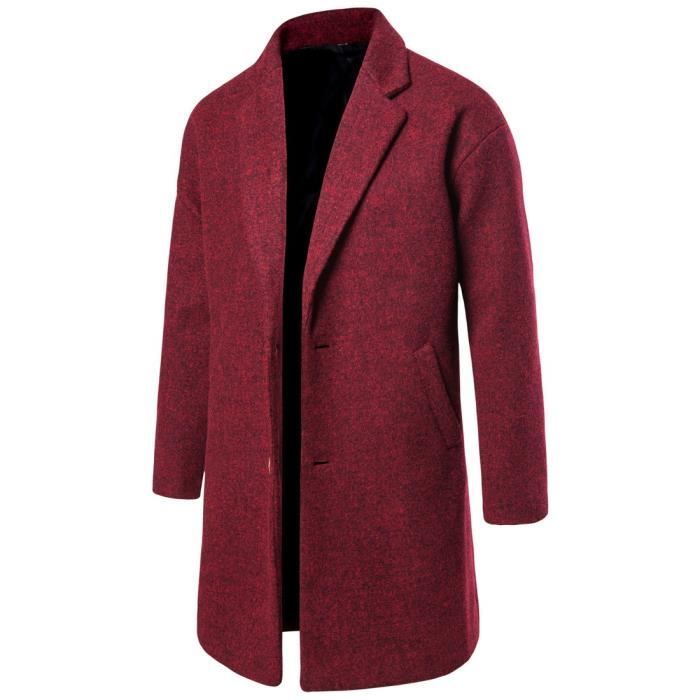 Manteau Homme Hiver Long Trench Coat Slim Outerwear Coat en Laine