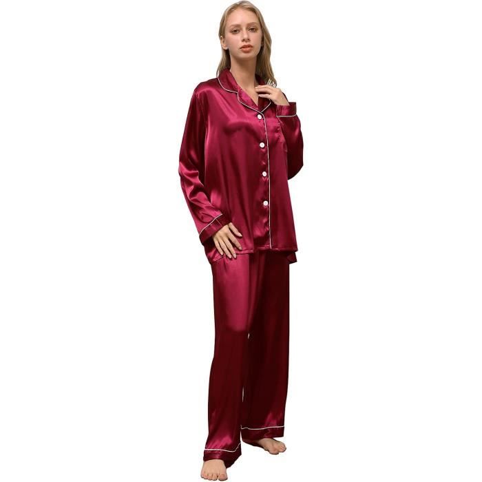 Ensemble de Pyjama Deux Pièces en Satin de Soie pour Femme, Pyjama ...