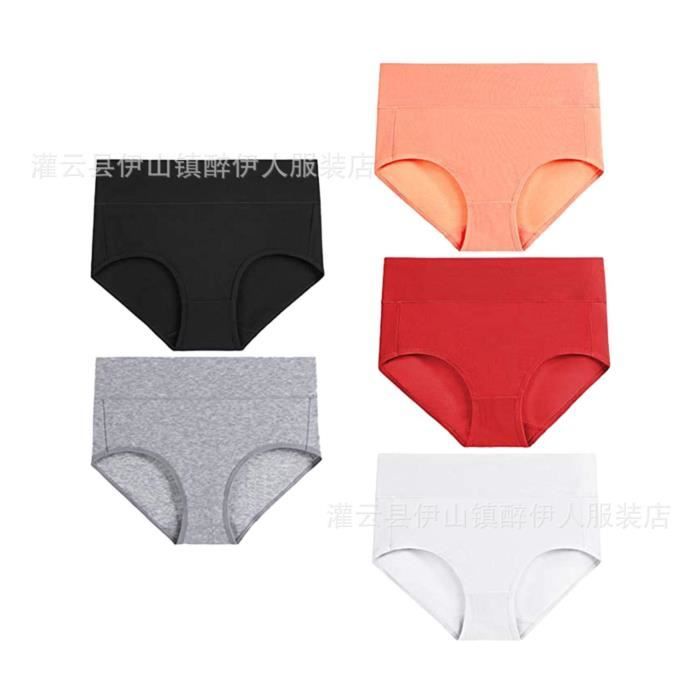 Culotte Femme Coton Taille Haute Slips Lot de 5 - Rouge Rouge